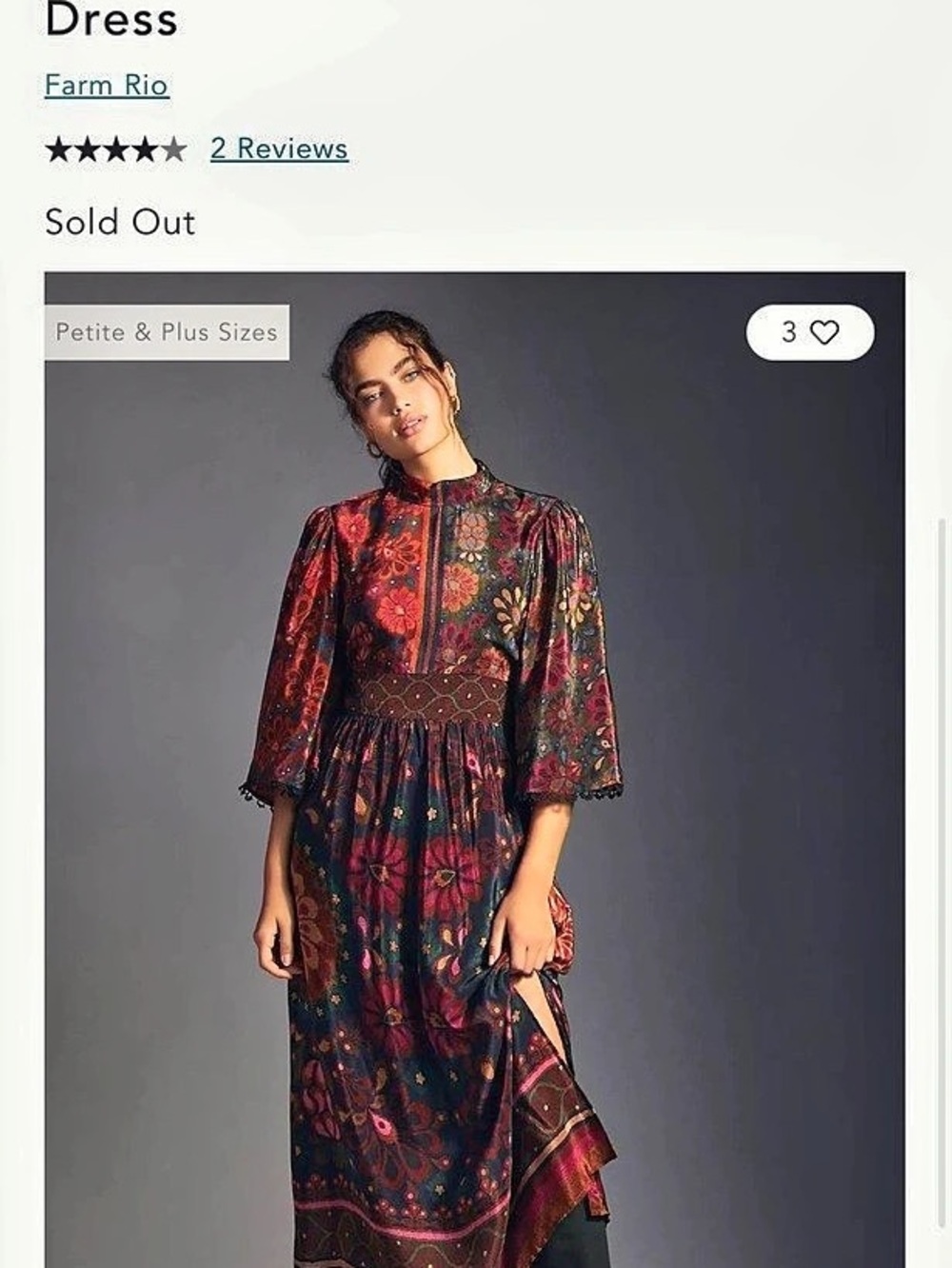 Farm Rio Mock-Neck Dress Floral Maxi Dress Size Small